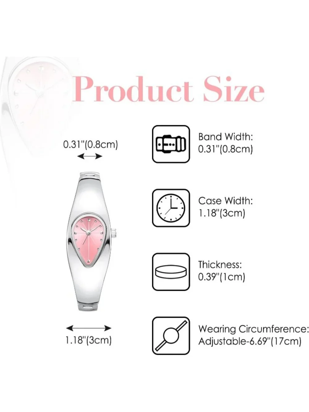 Women's Silver Pink Stainless Steel Strap Teardrop Shape Dial Quartz Wrist Watch